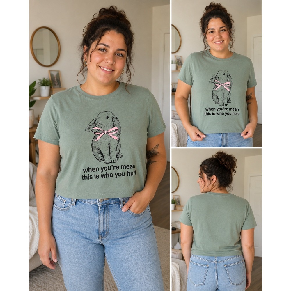 Doe Bunny Graphic Tee Sage Green Short Sleeve Crew Neck T-Shirt XXL 2XL